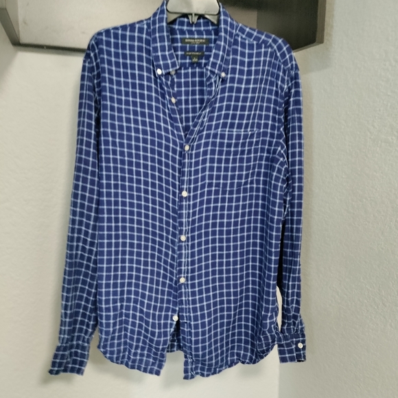 Men's Banana Republic Linen Plaid Shirt size L - Picture 7 of 13